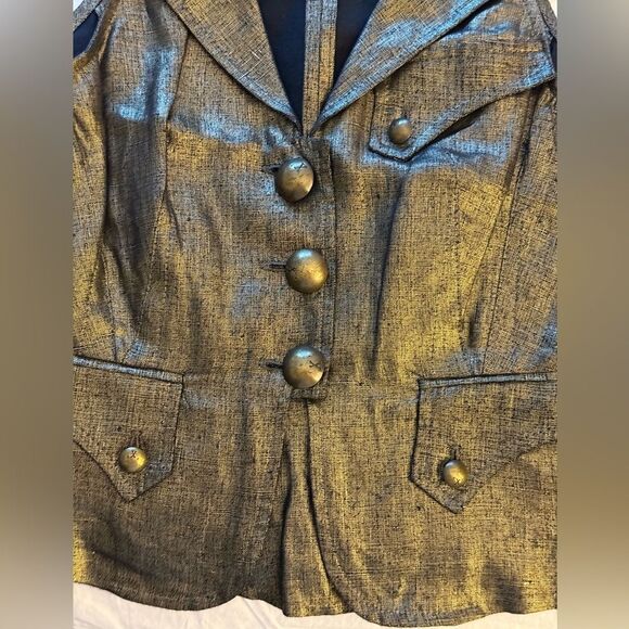 Richmond X Sleeveless Crop Top/Vest in Black/Metallic Gold Linen. Size Small. - Picture 3 of 6